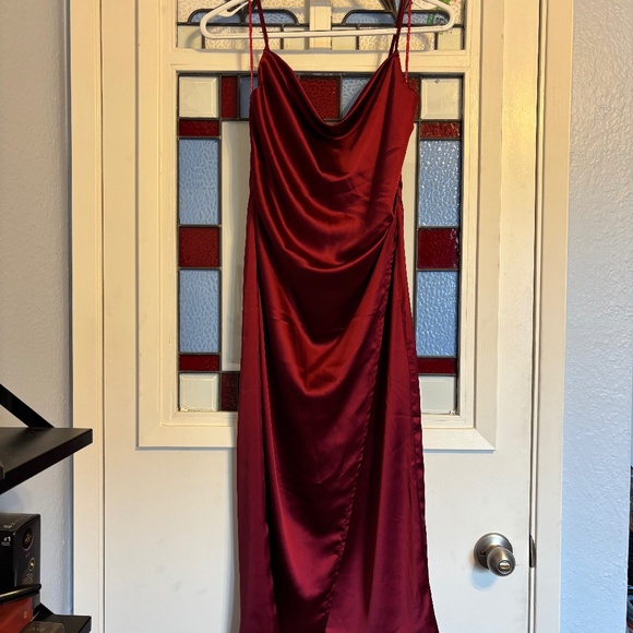 Red Satin Midi Dress - Picture 3 of 4